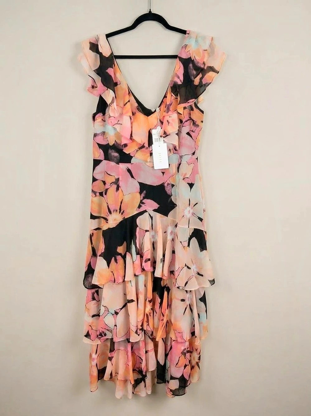 WAYF NWT Floral Ruffle Midi Dress Boho Romantic Tiered Flutter Sleeve XL Layered